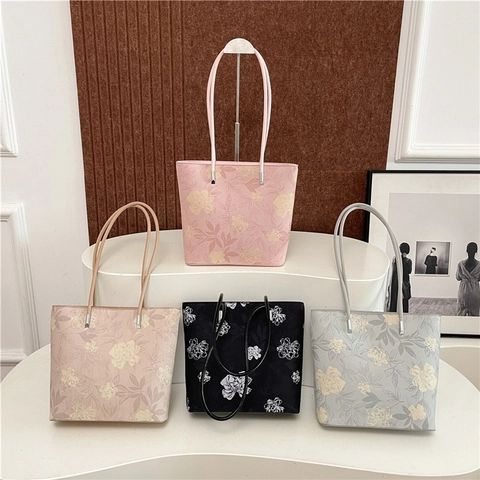 Damen Tote Bag Mit Blumenmuster PU Leder Große Kapazität Schultertasche Lässig Vintage Ästhetik