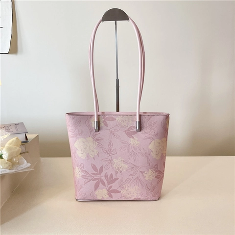 Damen Tote Bag Mit Blumenmuster PU Leder Große Kapazität Schultertasche Lässig Vintage Ästhetik