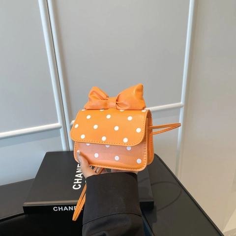 Vintage Polka Dot Bow Mini Square Crossbody Bag Women Girls Sweet PU Leather Shoulder Bag Cute Small Flap Bag Fashion Daily