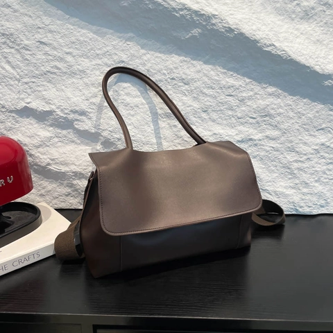 Bolso Tote de Cuero PU de Gran Capacidad Minimalista Para Mujer Cierre de Solapa Correas Dobles Bolso de Hombro Conmutador Bolso de Mano Diario