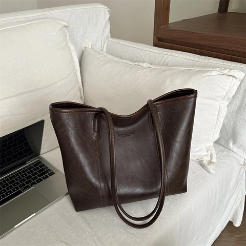 Vintage PU Leder Tote Bag Große Kapazität Minimalistische Retro Schulter Handtasche Für Frauen Pendeln