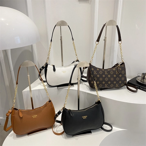 Borsa Sottospalla Da Donna Pelle PU Grana Litchi Borsa Hobo Mezzaluna Con Catena In Metallo Trendy Vintage Pendolare Quotidiano