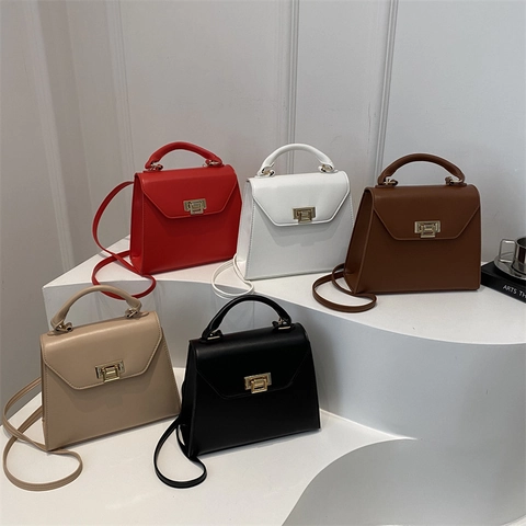 Bolso Bandolera Pequeño Cuadrado de Cuero PU de Moda Minimalista Color Sólido Estilo Kelly Bolso de Mano para Mujer Uso Diario