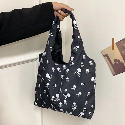 Women Tote Bag Canvas Large Capacity Shoulder Handbag Retro Zebra Skull Leopard Print Streetwear Fashion