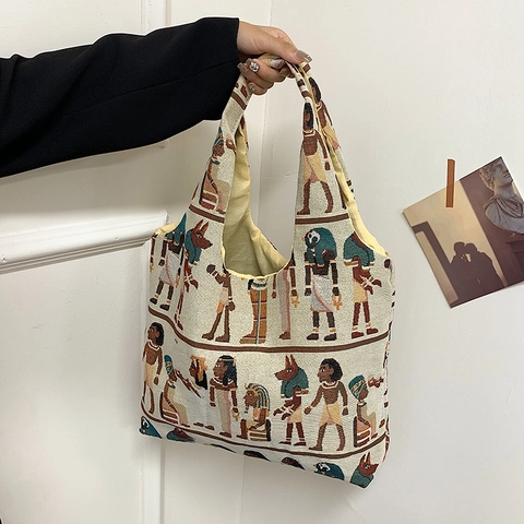 Women Tote Bag Canvas Large Capacity Shoulder Handbag Retro Zebra Skull Leopard Print Streetwear Fashion
