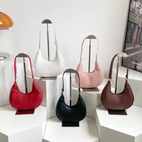 Bolso Hobo Para Mujer Cuero PU Grano Lichi Media Luna Bolso De Hombro Axila Moda Minimalista Color Sólido Uso Diario