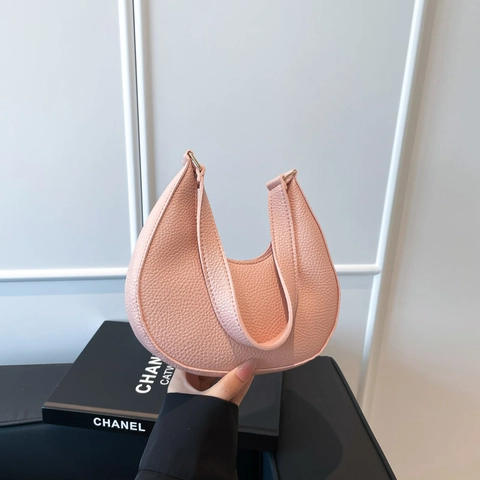 Bolso Hobo Para Mujer Cuero PU Grano Lichi Media Luna Bolso De Hombro Axila Moda Minimalista Color Sólido Uso Diario