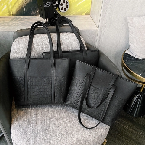 Women Tote Bag Large Capacity PU Leather Quilted Rose Embossed Stone Grain Texture Shoulder Handbag Office Casual