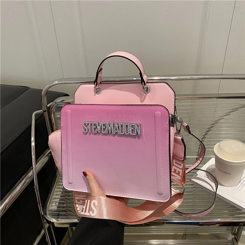 Women Gradient Square Handbag PU Leather Large Capacity Top Handle Bag With Wide Shoulder Strap And Mini Coin Pouch Casual
