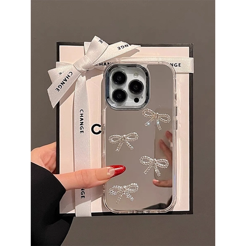 Custodia Per Telefono A Specchio Con Fiocchi Di Strass Lusso Lucida Protezione TPU Accessorio Moda Per Donne