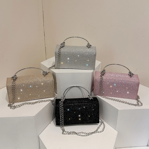 Sac De Soirée Pour Femmes Avec Strass Et Paillettes Pochette Poignée En Métal Chaîne Fête Bal Mariage