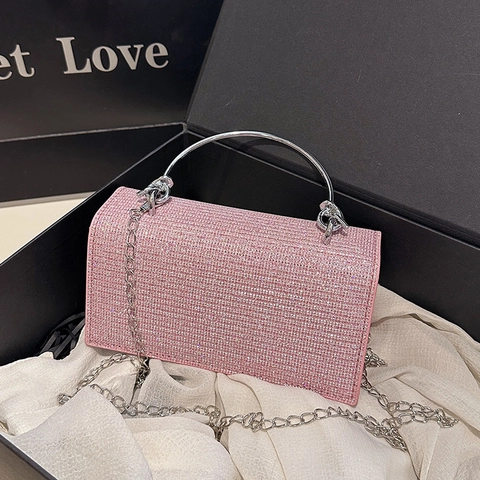 Sac De Soirée Pour Femmes Avec Strass Et Paillettes Pochette Poignée En Métal Chaîne Fête Bal Mariage