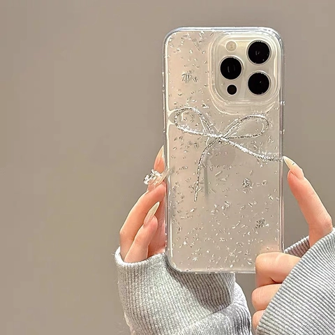 Transparente TPU Handyhülle Mit Silberfolien Glitzer Und 3D Schleife Elegante Schicke Funkelnde Schutzhülle Für Smartphone