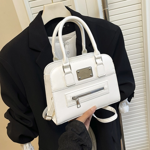 Dames Boston Tas Chic PU Leer Handtas Bovenhandvat Afneembare Verstelbare Schouderriem Voorvak Met Rits Trendy Casual Satchel