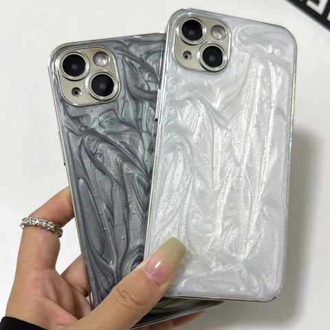 Custodia Per Telefono Texture Marmo Fluido TPU Galvanizzato Cover Morbida Lucentezza Perla Artificialta Antiurto Resina
