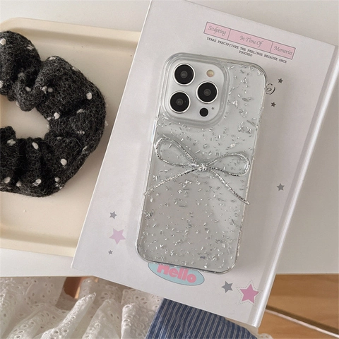 Transparente TPU Handyhülle Mit Silberfolien Glitzer Und 3D Schleife Elegante Schicke Funkelnde Schutzhülle Für Smartphone