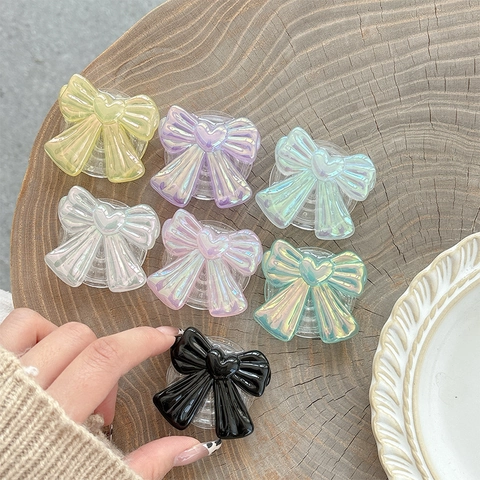 Glitter Bow Heart Expandable Phone Stand Korean Style Heart Drip Glue Finger Grip Adhesive Desktop Holder for Women Girls Accessories