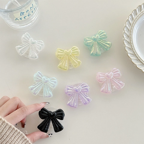 Glitter Bow Heart Expandable Phone Stand Korean Style Heart Drip Glue Finger Grip Adhesive Desktop Holder for Women Girls Accessories