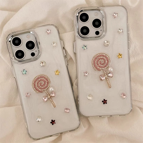 Süße Strass Lutscher Stern Epoxid Handyhülle Für iPhone 16 17 Pro Max Glitzer TPU Weiche Hülle Damen Luxus Handyhülle