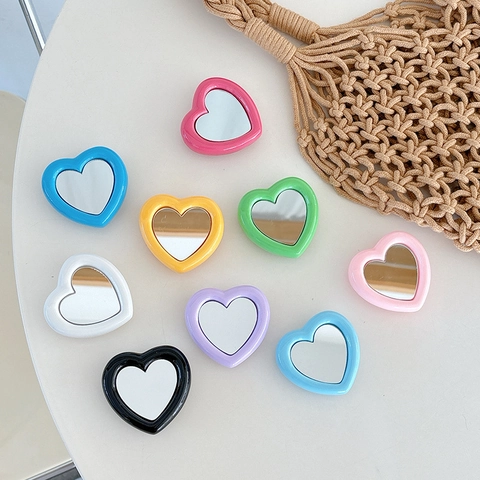 Heart Shaped Folding Phone Holder Airbag Stand Mini Vanity Mirror Portable Macaron Color Plastic Bracket For Women Girls
