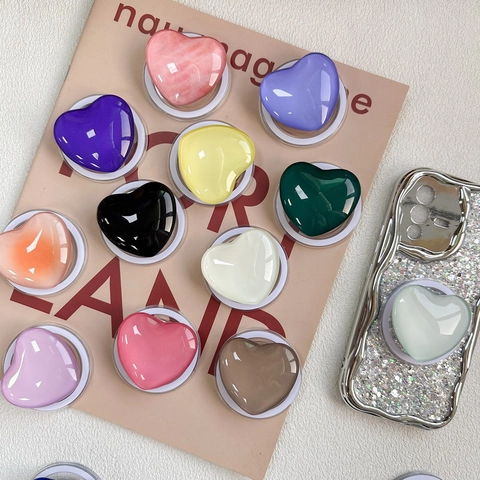 Phone Griptok Stand Heart Shaped Magnetic Retractable Desktop Holder Glossy Resin Mobile Support Korean Ins Style