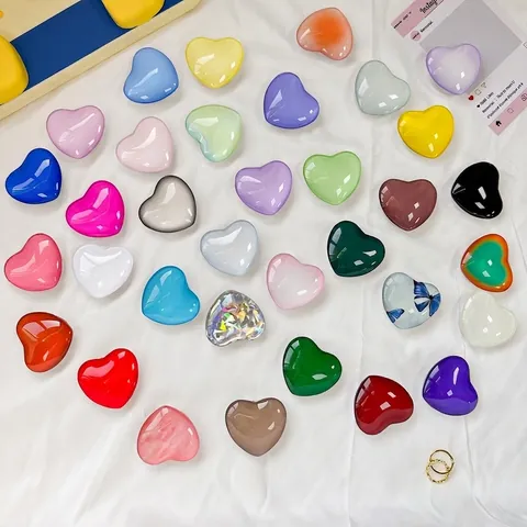 Heart Phone Grip Holder Retractable Crystal Glass Plastic Adhesive Foldable Airbag Universal Desktop Stand Colorful Accessory