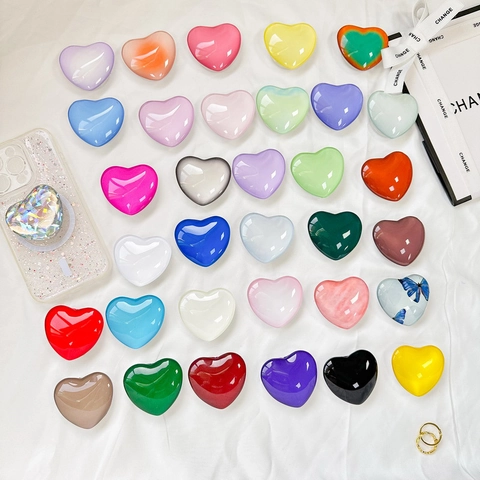 Heart Phone Grip Holder Retractable Crystal Glass Plastic Adhesive Foldable Airbag Universal Desktop Stand Colorful Accessory