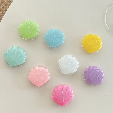 Soporte Para Teléfono Concha 3D Agarre Plegable Resina Con Purpurina Estilo Ins Coreano Extensible