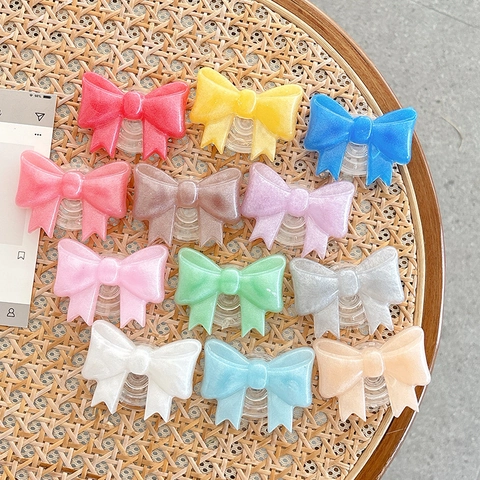 Cute Bow Tie Phone Grip Holder Glitter Resin Expandable Mobile Stand For Back Of Phone Korean Ins Style Women Girls