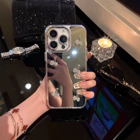 Luxe Zilveren Spiegel Telefoonhoesje Met Strass Kerspatronen En Gegalvaniseerd Frame Zoete Beschermhoes
