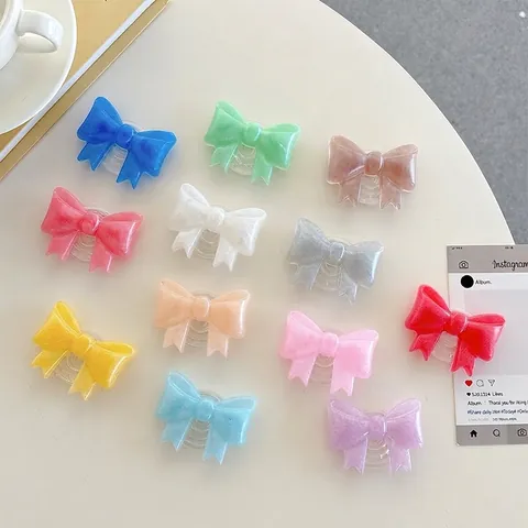 Cute Bow Tie Phone Grip Holder Glitter Resin Expandable Mobile Stand For Back Of Phone Korean Ins Style Women Girls
