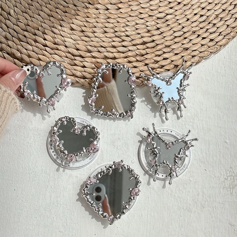 Handygriff Spiegel Herz Schmetterling Flüssigmetall Strass Griptok Ständer Ästhetisch Für Mädchen