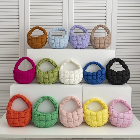 Women Quilted Puffer Cloud Handbag Mini Pleated Bubble Polyester Korean Style Fashion Casual