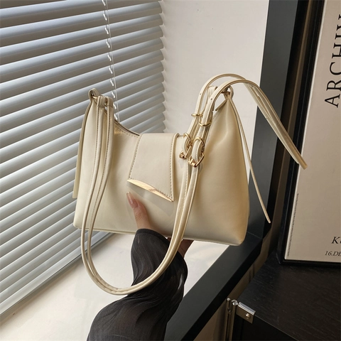 Borsa Sottobraccio Da Donna In Pelle PU Lucida Borsa A Spalla Casual Stile Vintage Colore Solido Tracolla Regolabile