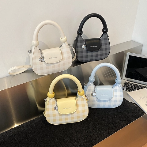 Borsa Hobo Da Donna Con Motivo A Scacchi In Pelle PU Borsa A Spalla E Tracolla Con Manico Rotondo Spesso Per Uso Quotidiano