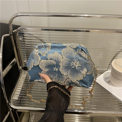 Borsa Da Sera Ricamata Con Fiori Da Donna Elegante Borsa A Tracolla In Jacquard Con Catena Dorata Per Feste