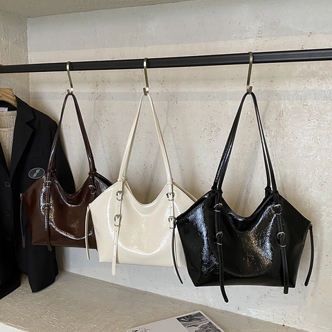 Grande Borsa Tote In Vernice Per Donna Borsa A Spalla Retrò Con Fibbia Regolabile Per Il Pendolare