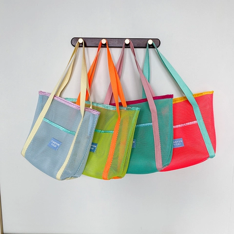 Bolso Tote de Malla de Moda para Mujer Color de Contraste Bolso de Mano de Malla Ligero para Playa de Verano Viajes Compras Vacaciones