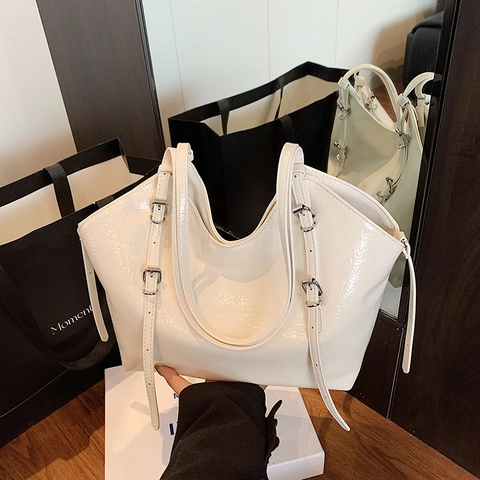 Grande Borsa Tote In Vernice Per Donna Borsa A Spalla Retrò Con Fibbia Regolabile Per Il Pendolare