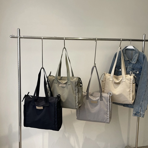 Grande Borsa Tote In Nylon Scuba Donna Borsa A Spalla Casual Con Coulisse Minimalismo Borsa A Mano
