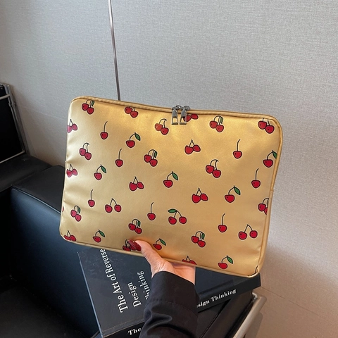Γυναικεία Θήκη Laptop από Δέρμα PU με Σχέδιο Κεράσι Μινιμαλιστική Τσάντα Laptop Με Μεταλλικό Φερμουάρ Γραφείο Clutch