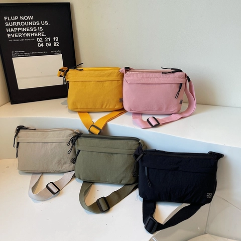 Lightweight Nylon Crossbody Bag Multi Layer Zipper Adjustable Wide Strap Casual Commuter Small Square Bag Women