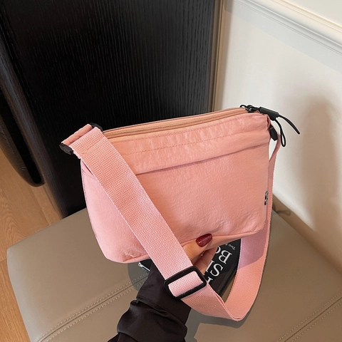 Lightweight Nylon Crossbody Bag Multi Layer Zipper Adjustable Wide Strap Casual Commuter Small Square Bag Women