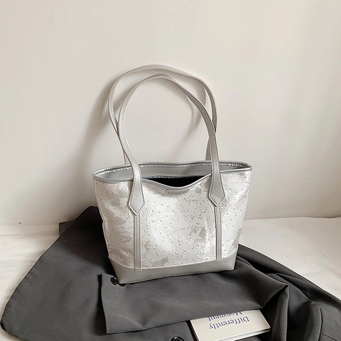 Borsa Tote Da Donna Grande Capacità Pelle PU Stampa Farfalla Strass Borsa A Spalla Alla Moda Per Uso Quotidiano