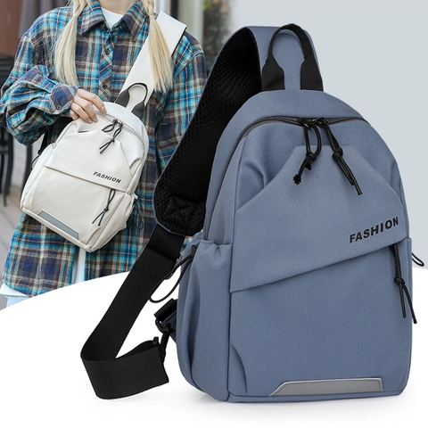 Sac Poitrine Nylon Bande Réfléchissante Résistant Eau Casual Crossbody Sac Dos Épaule Hommes Femmes Simple Urbain
