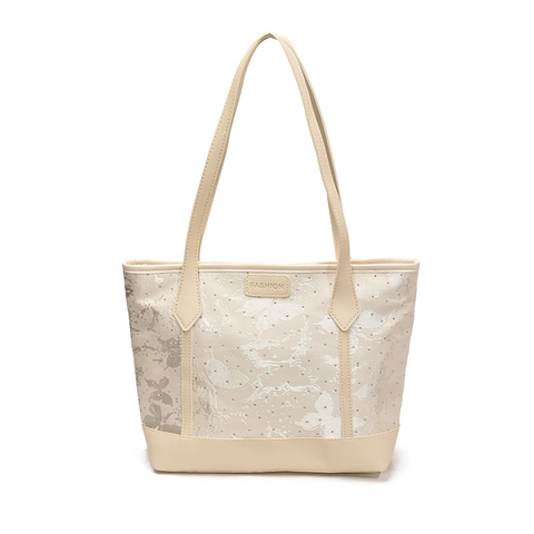 Große Kapazität Tote Tasche Für Damen PU Leder Schmetterling Blumen Druck Strass Verzierte Einfache Urban Schultertasche