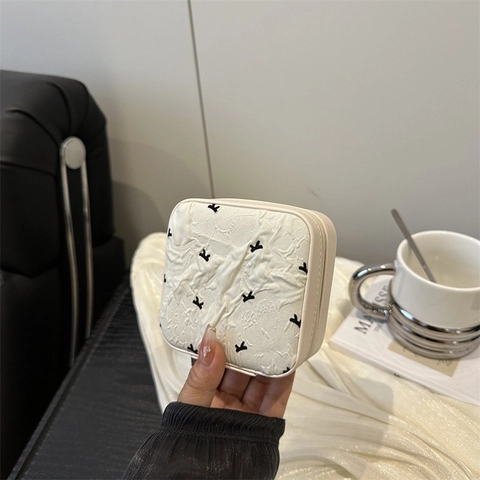 Koreaanse Stijl PU Leer Mini Vierkante Make-uptas Draagbare Sieraden Opbergtas Vrouwen Reizen Dagelijks Gebruik Zakje
