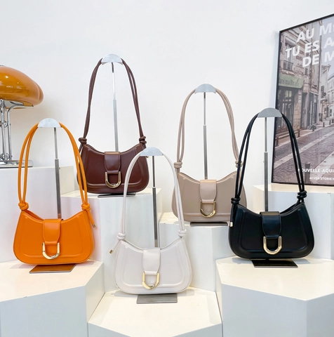 Borsa Sottobraccio in Pelle PU da Donna Minimalista Tinta Unita Borsa a Tracolla Con Fibbia in Metallo Casual Moda Pendolare Borsa