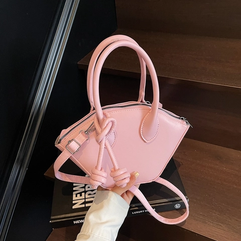 Fashion PU Leather Shell Shape Handbag For Women Vintage Knot Decor Shoulder Crossbody Bag Trendy Solid Color Purse