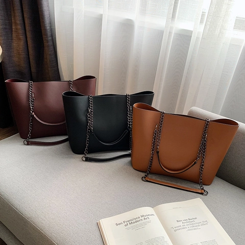 Borsa Tote Grande In Pelle PU Con Tracolla A Catena Borsa A Spalla Minimalista Con Cerniera Per Donna Stile Urbano